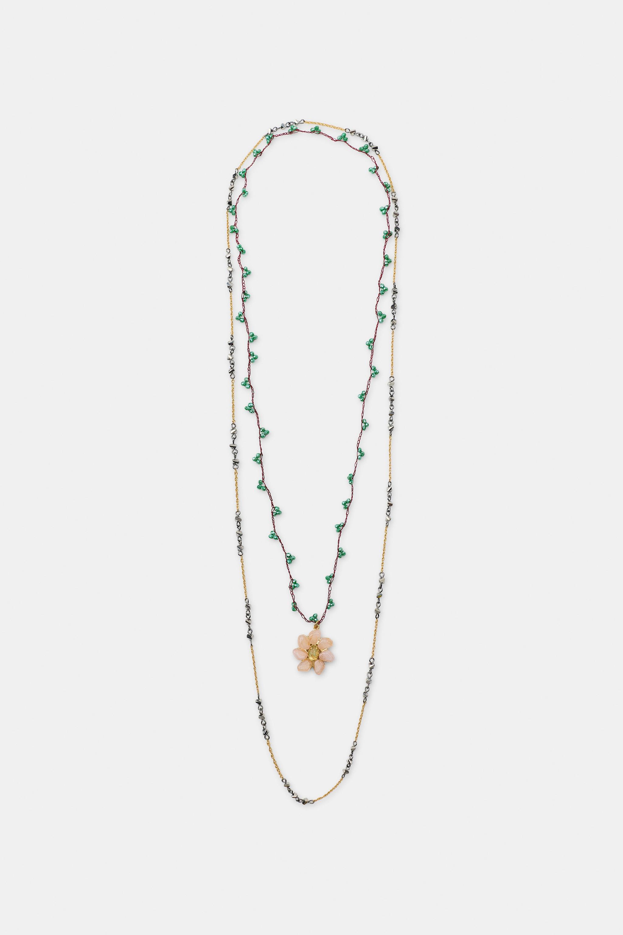 PACK OF 2 FLOWER BEAD NECKLACES — Golden
