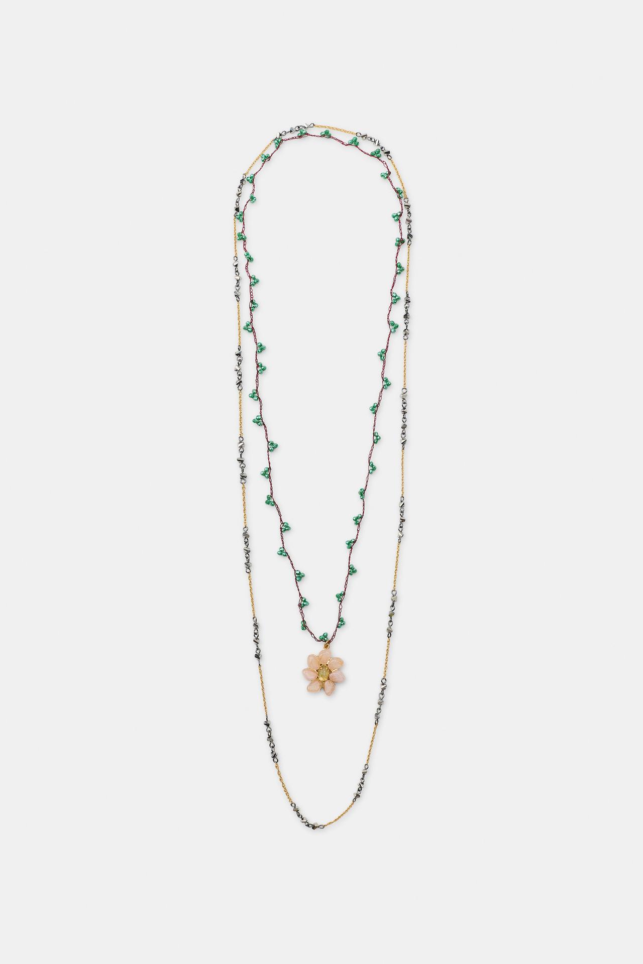PACK OF 2 FLOWER BEAD NECKLACES — Golden