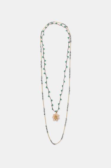 PACK OF 2 FLOWER BEAD NECKLACES - Golden by Zara
