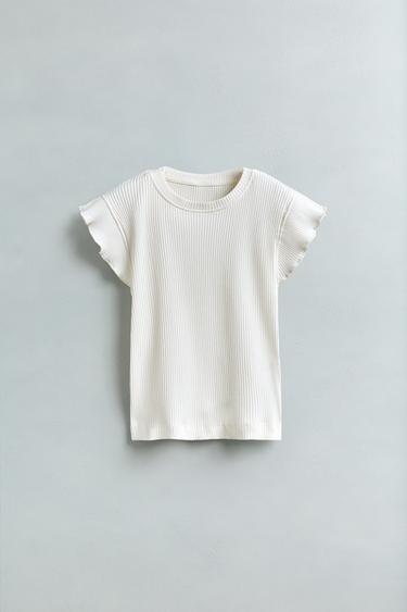 Zara RUFFLED RIBBED SHIRT - Ecru