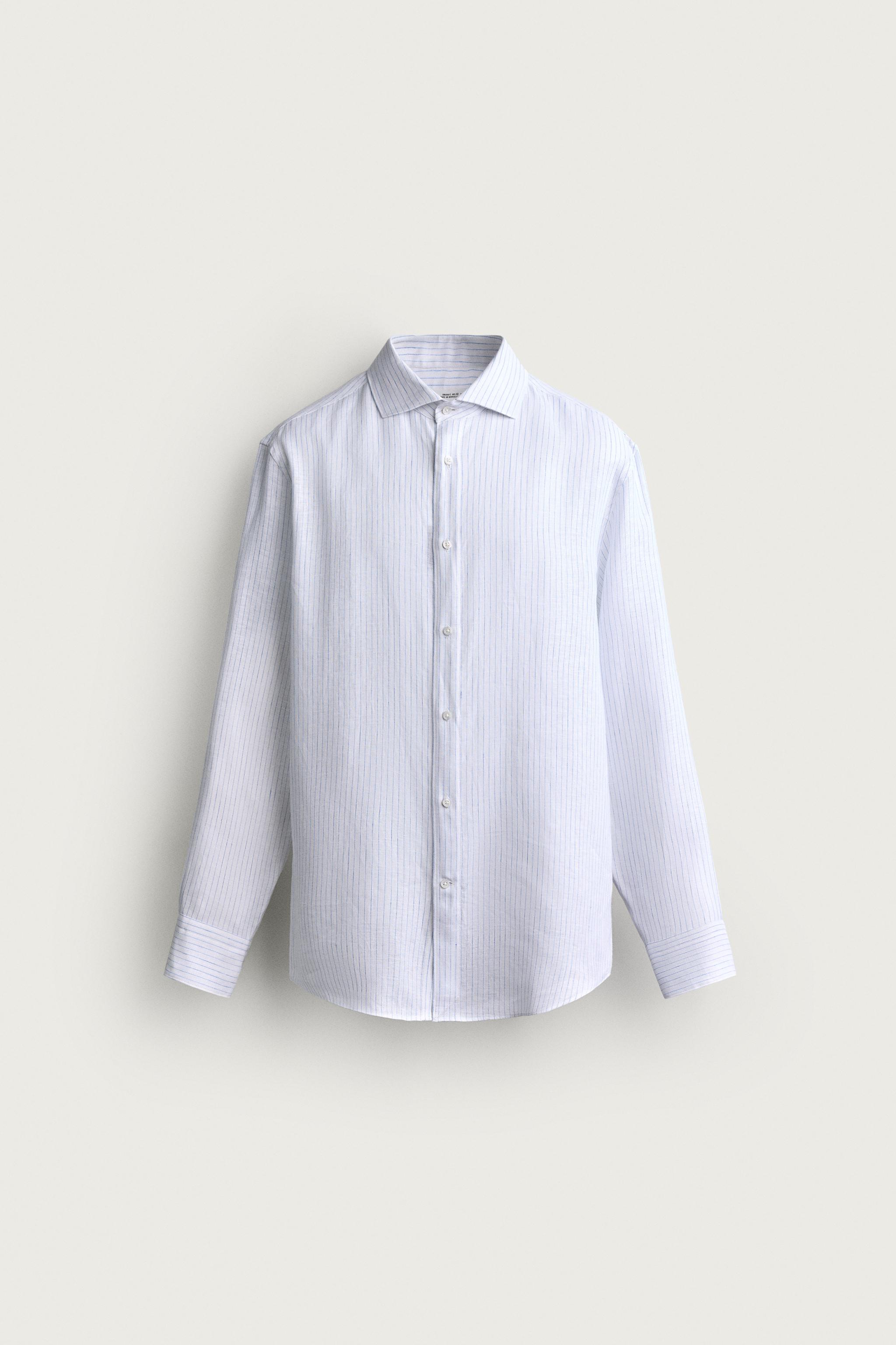 100% LINEN REGULAR FIT SHIRT — striped