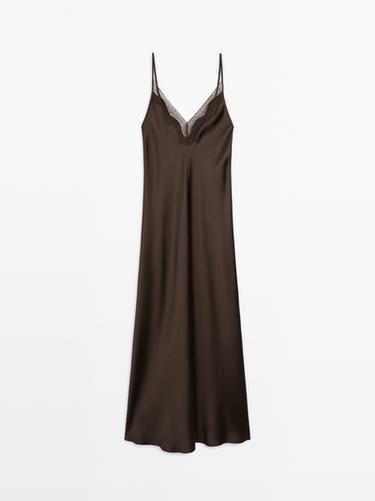 Vestido largo lencero - Chocolate de Zara - Imagen 0