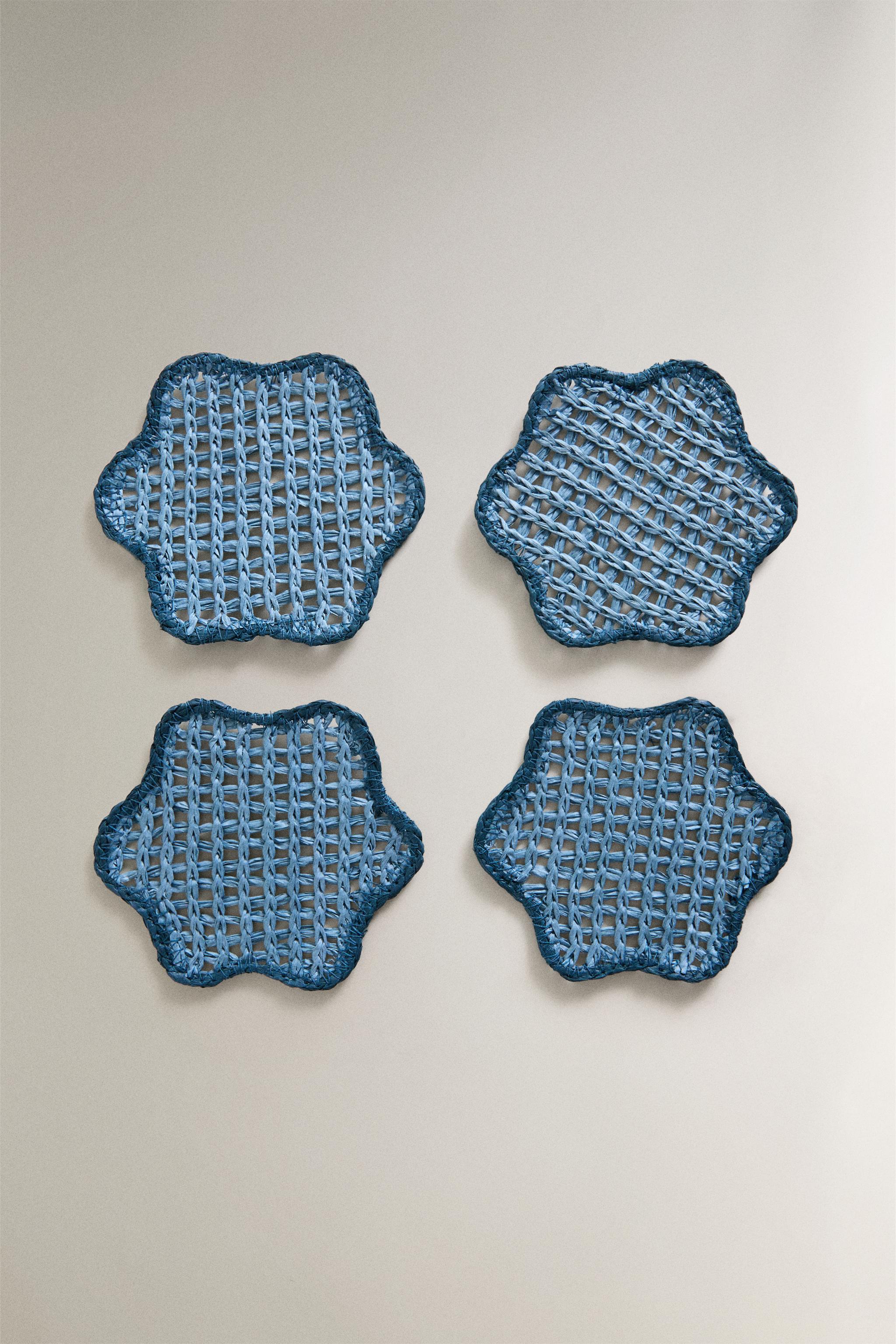 WOVEN PAPER COASTERS (PACK OF 4) — Blue