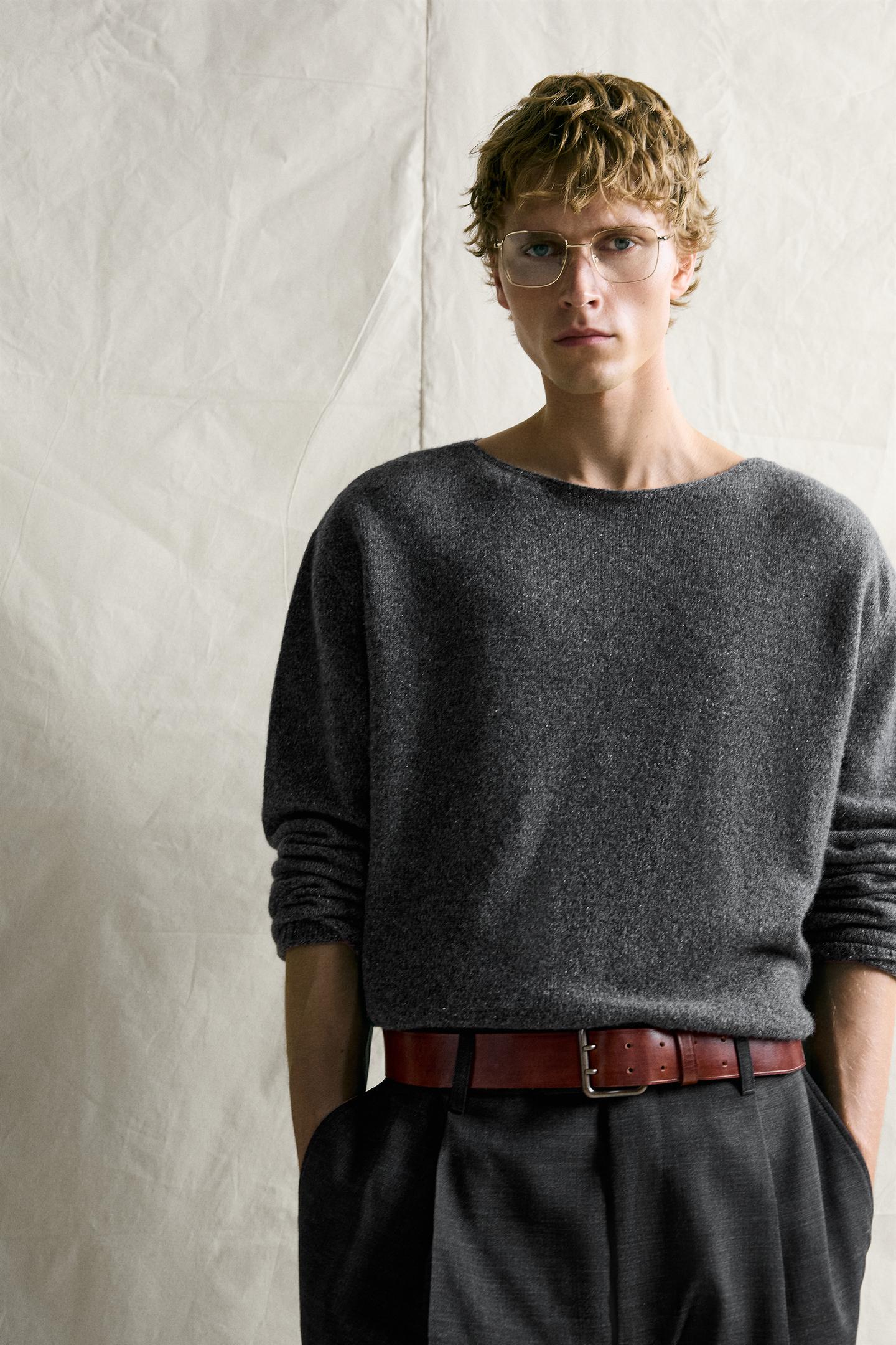 Мужской свитер Zara Botonato Boat Neck, цвет: Антрацитовый серый — фото 6