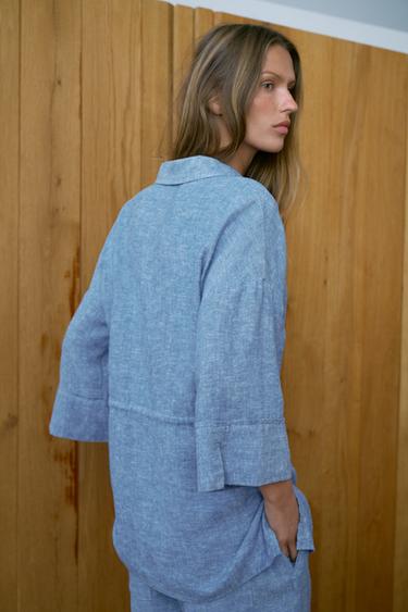 CONJUNTO CAMISA SAFARI Y PANTALÓN CON LINO - Albaricoque de Zara - Imagen 0