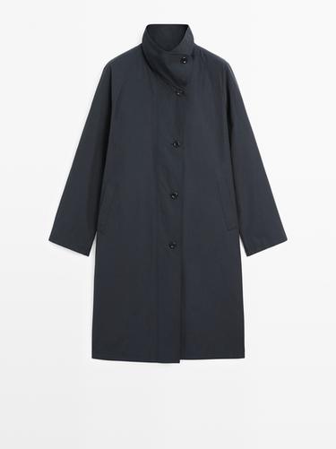 Zara High neck technical trench coat - Dark navy - Image 0