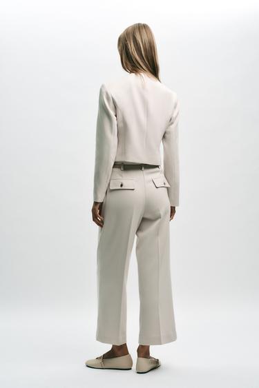 CROPPED TROUSERS WITH CHAIN BELT - Ecru by Zara - Image 3