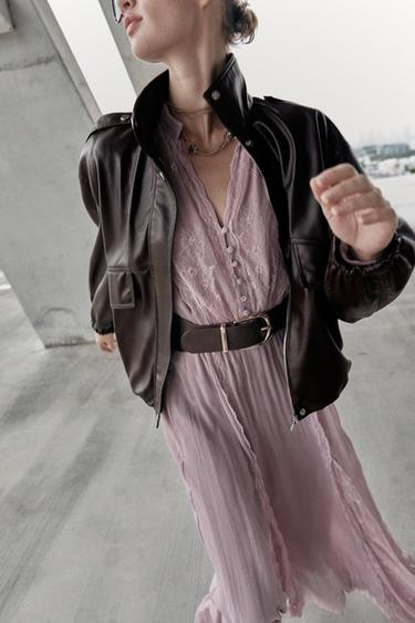 LEATHER EFFECT BOMBER JACKET - Dark brown by Zara