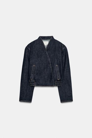 Zara TRF DOUBLE-BREASTED DENIM BOMBER JACKET - Dark indigo
