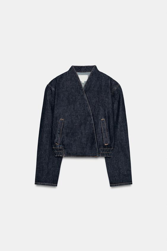 CAZADORA BOMBER DENIM TRF CRUZADA - Índigo oscuro de Zara - Imagen 0