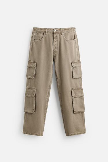 DENIM CARGO TROUSERS WITH POCKETS - Sand by Zara