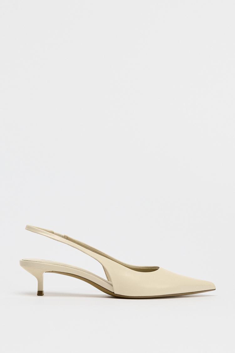 KITTEN HEEL SLINGBACK SHOES - Ecru White by Zara - Image 1