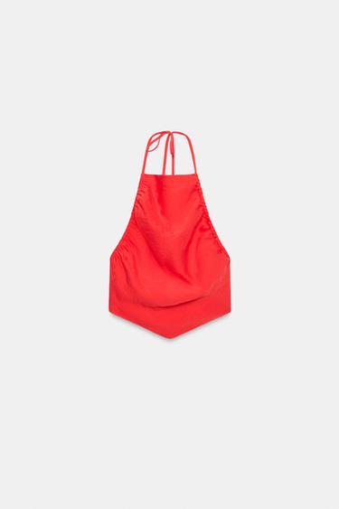 HALTER TOP WITH GATHERING - Red / Coral by Zara