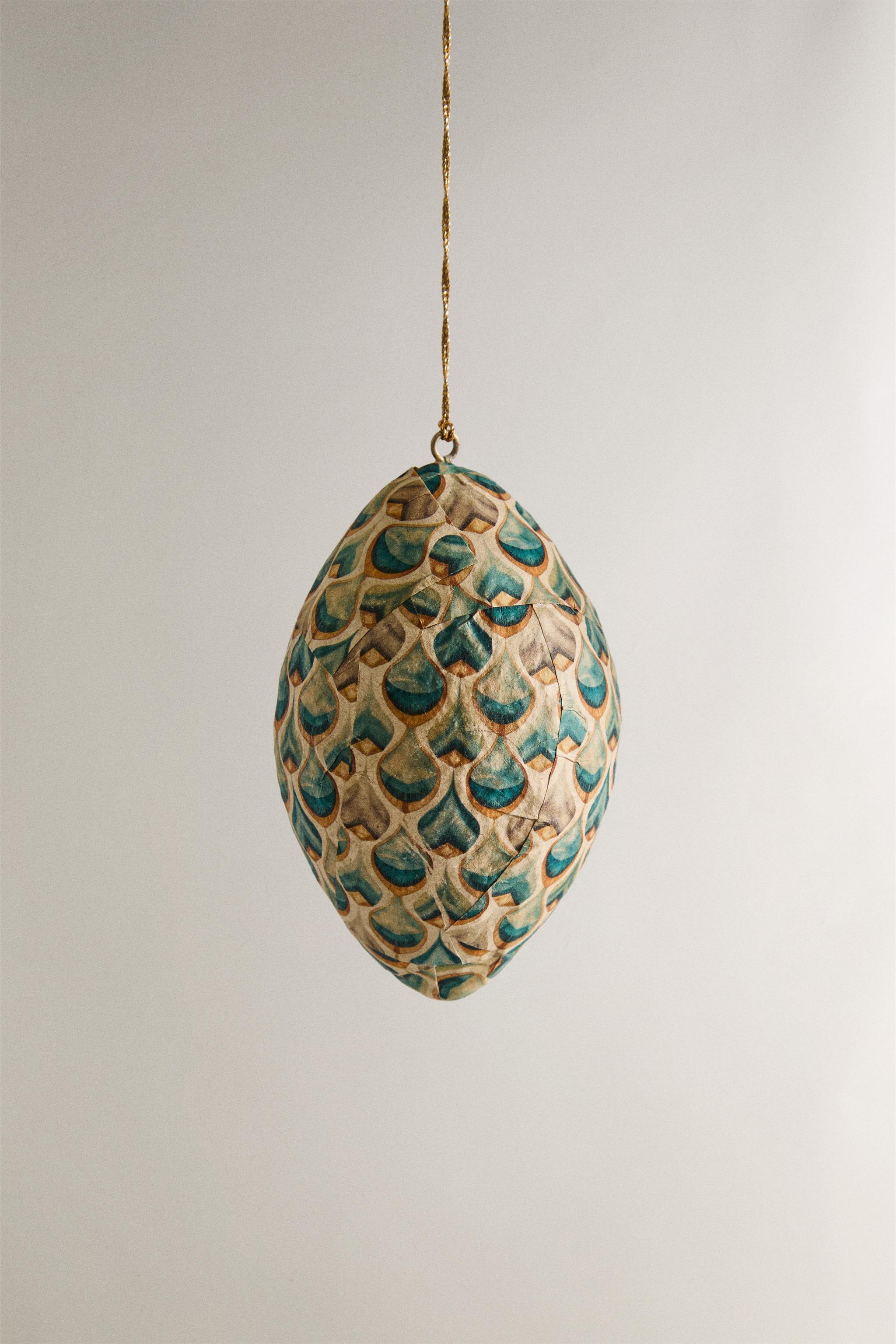 ELONGATED PRINTED CHRISTMAS TREE BALL ORNAMENT