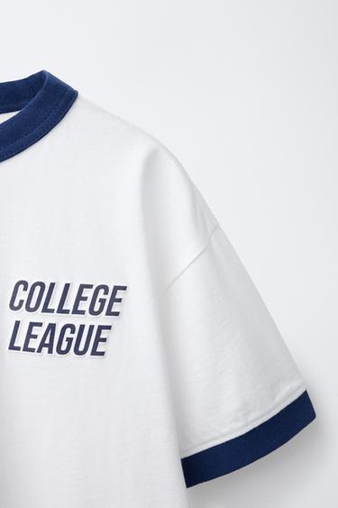 VARSITY SLOGAN T-SHIRT WITH RAISED DETAIL - Oyster-white by Zara - Image 2