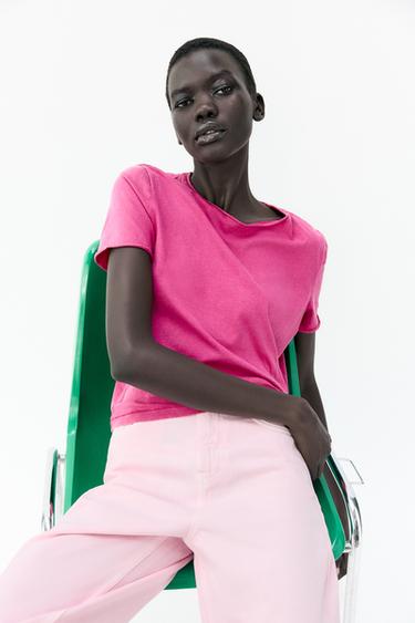 T-SHIRT DÉLAVÉ MANCHES COURTES - Fuchsia de Zara - Image 4