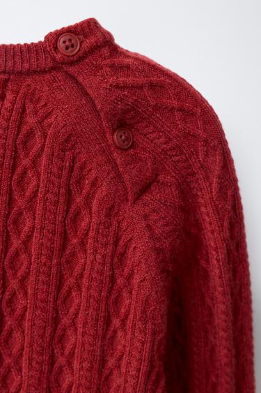 STRICKPULLOVER MIT ZOPFMUSTER - Dunkelrot von Zara