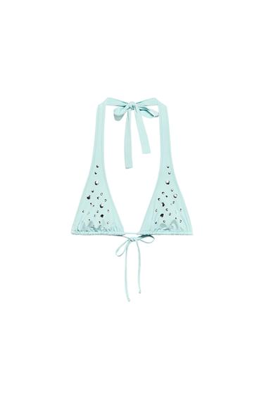 TOP BIKINI CORTINILLA TACHAS - Turquesa claro de Zara