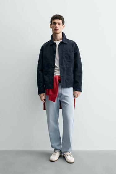 Zara WASHED CANVAS RELAXED FIT OVERSHIRT - Dark navy - Image 0