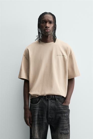 Zara RELAXED FIT PRINTED T-SHIRT - taupe brown