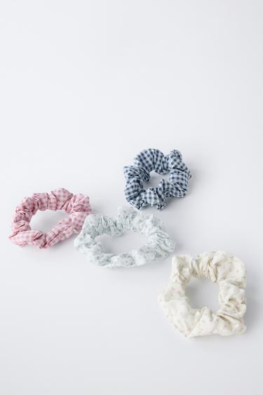 4-PACK OF GINGHAM SCRUNCHIES - Ecru by Zara - Image 1