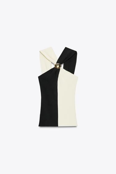 TOP HALTER EN MAILLE AVEC FOURNITURES - Noir / Blanc de Zara - Image 4