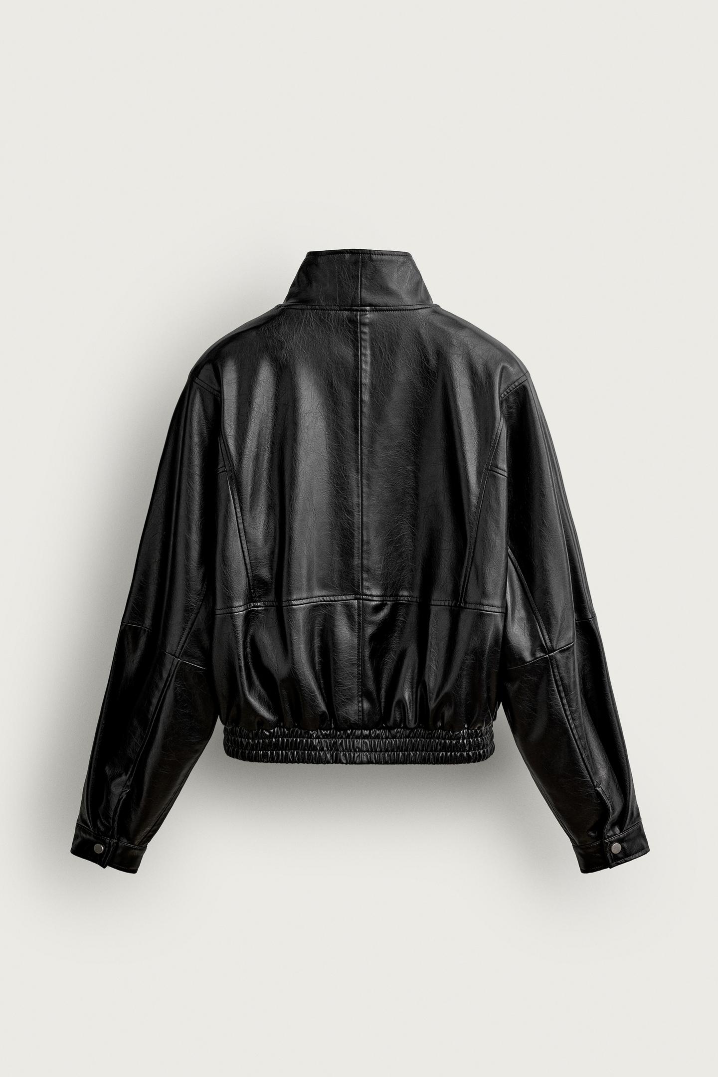 Мужская куртка Zara Faux Leather Cropped Fit, цвет: Чёрный — фото 9