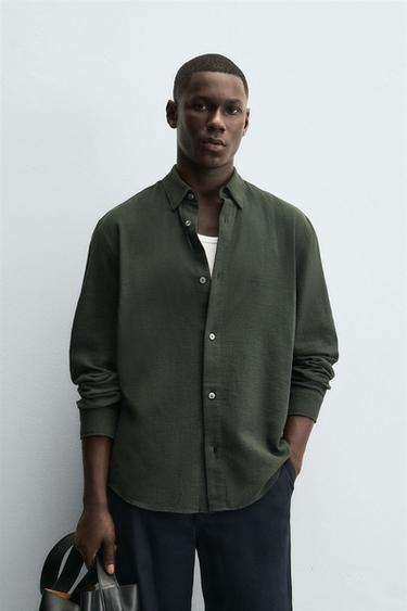 Zara 方格紋理襯衫 - 深綠色