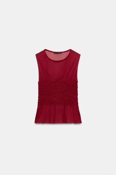 GATHERED TULLE TOP - Red by Zara