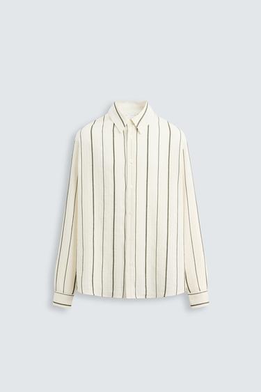 CAMISA JACQUARD RAYAS - Crudo / Beige de Zara