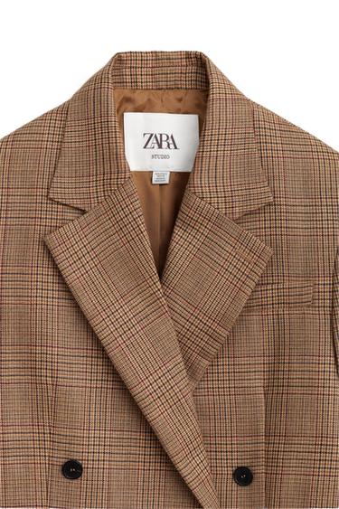LIMITED EDITION 100% WOOL CHECK BLAZER - Brown by Zara