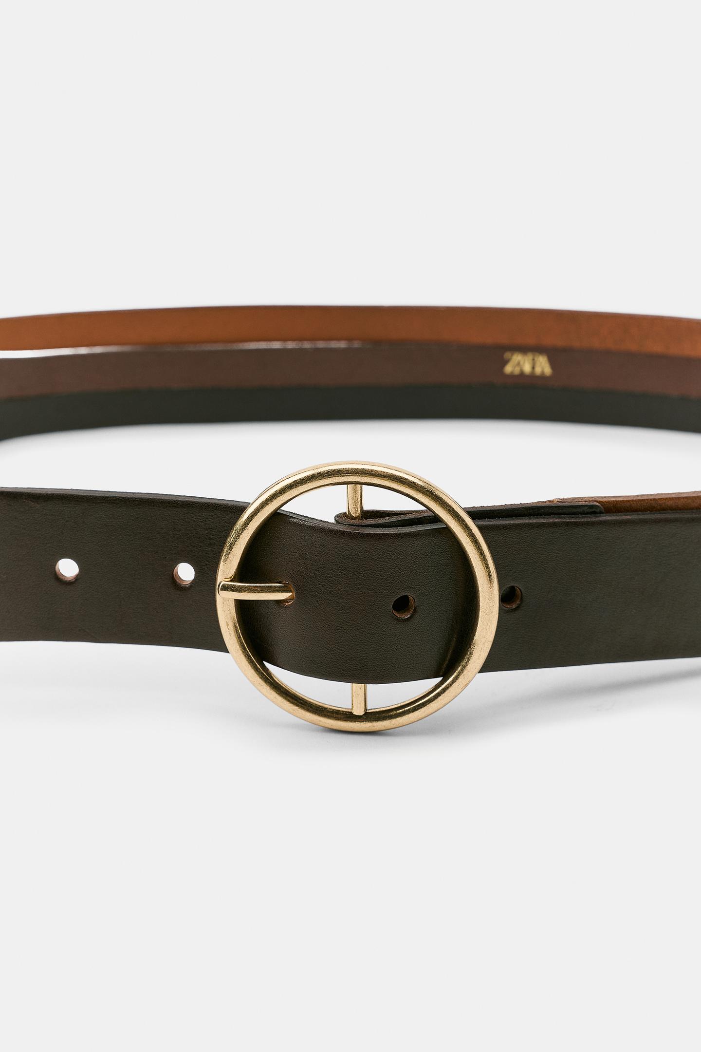 Женский ремень Zara 100% Leather Strap Belt with Circular Buckle, цвет: Коричневый — фото 3