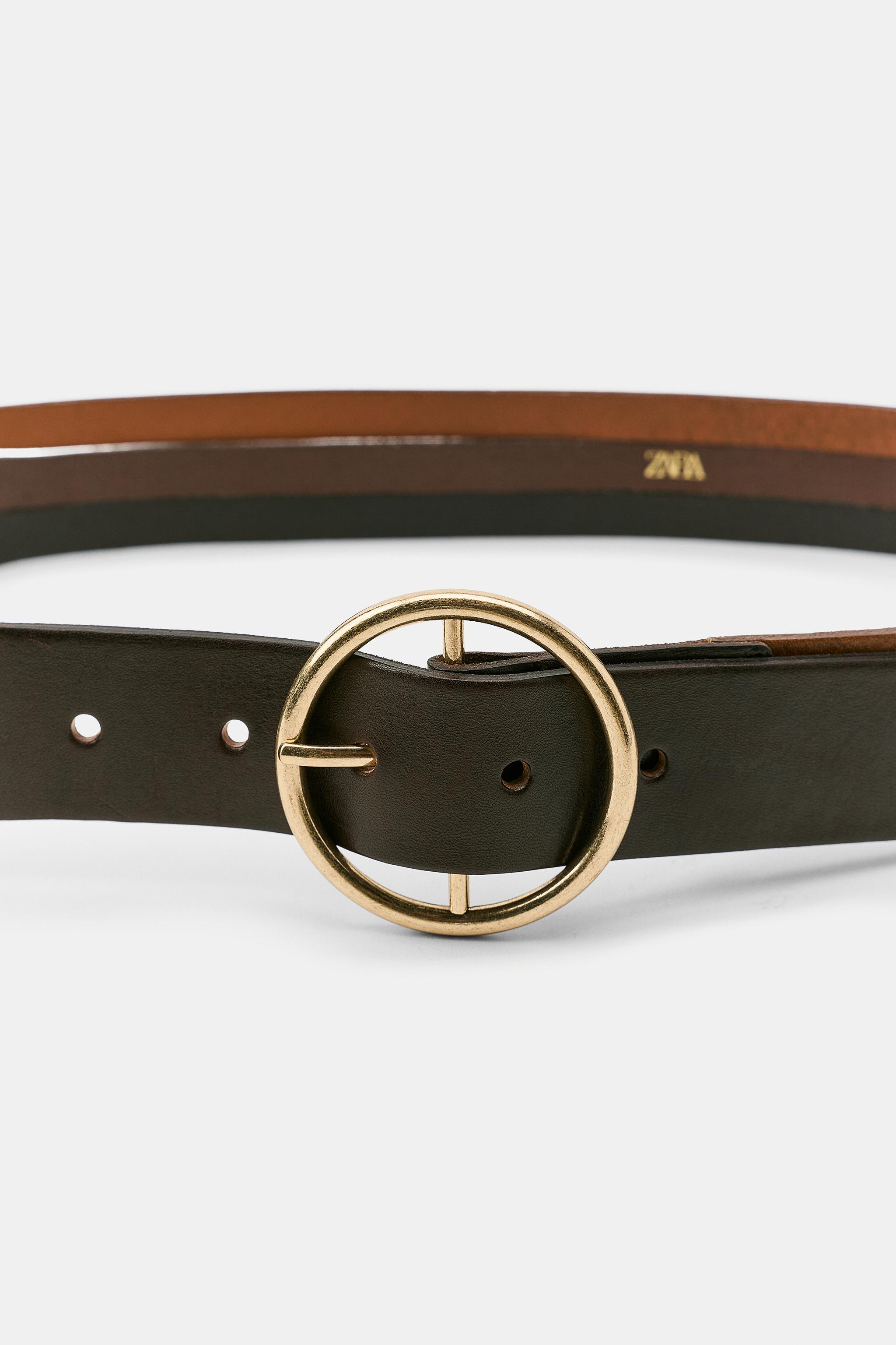 Женские аксессуары Zara 100% LEATHER STRAP BELT WITH CIRCULAR BUCKLE — фото 3