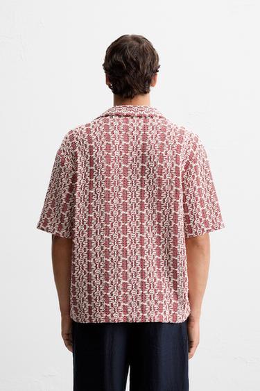 CROCHET TEXTURED SHIRT - White / Red by Zara - Image 2
