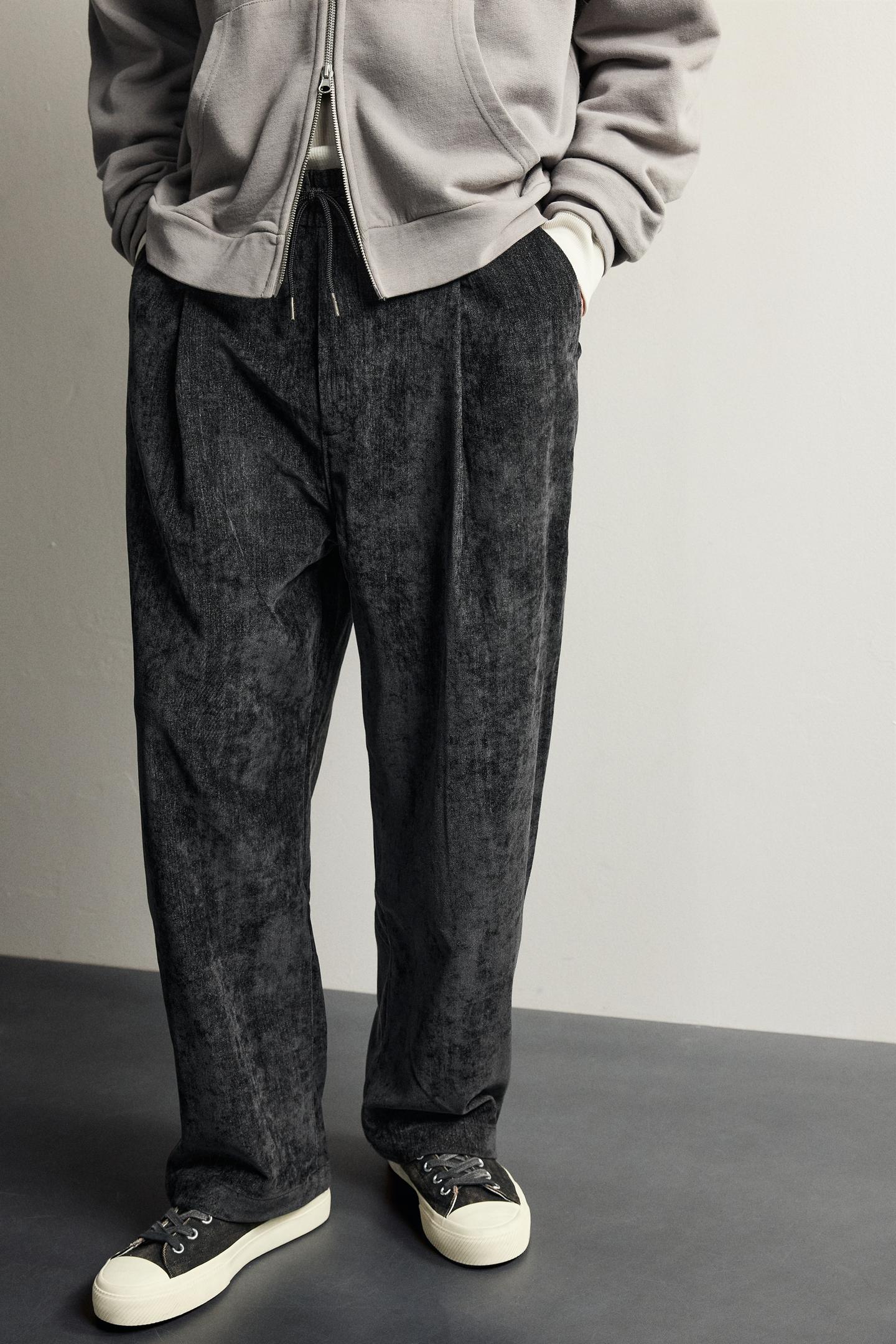Мужские брюки Zara Soft Irregular Wash-Effect, цвет: Чёрный / Экрю — фото 5
