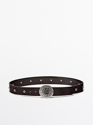 Ceinture en cuir avec applications boho - Marron de Zara - Image 0