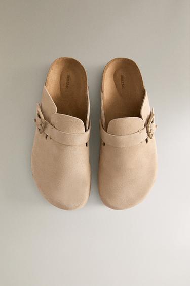 LEATHER CLOGS WITH BUCKLE AND TOPSTITCHING DETAIL - Sand Brown by Zara - Image 2