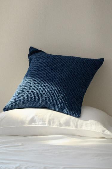 Zara WAFFLE-KNIT THROW PILLOW COVER - Navy blue