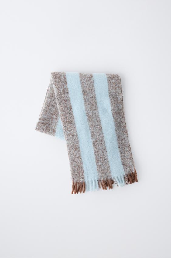 MAXI STRIPED WOOL BLEND SCARF - Light blue by Zara - Image 0