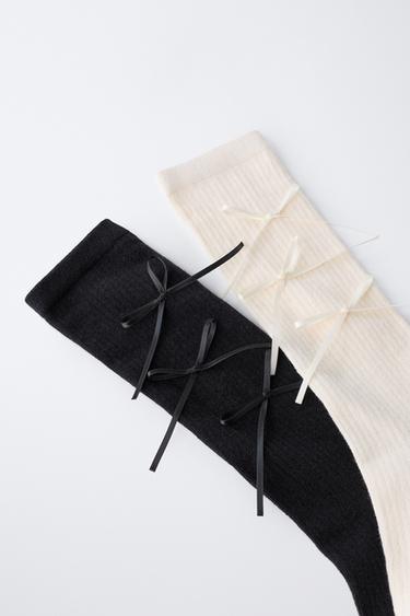 2-PACK OF LONG SOCKS WITH BOWS - Black / White by Zara - Image 2