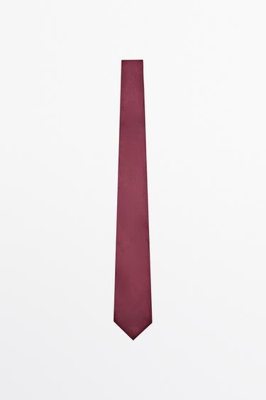 Zara 100% silk textured tie - Maroon - Image 0
