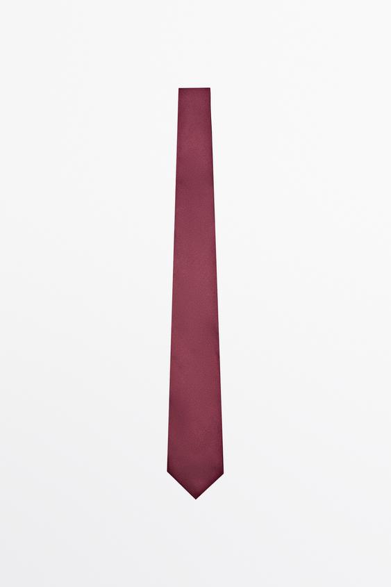 Zara 100% silk textured tie - Maroon - Image 0