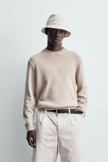 REGULAR FIT COTTON-LINEN JUMPER - Ecru by Zara