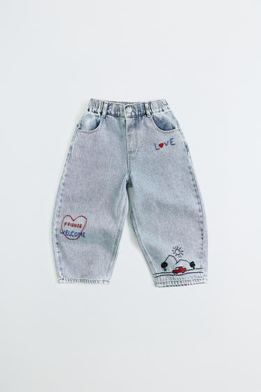 HEART EMBROIDERED BAGGY JEANS - Light blue by Zara