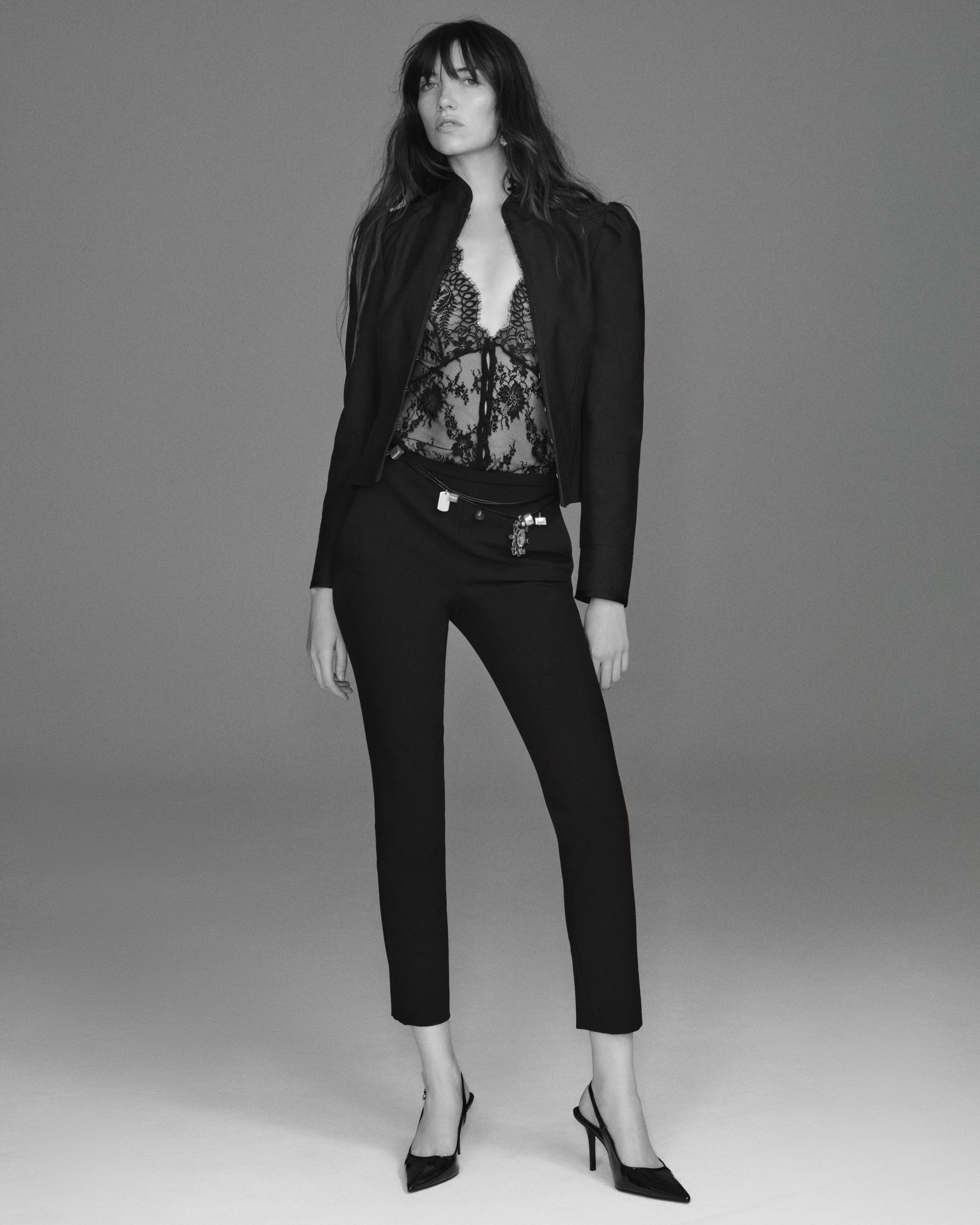 LACE BUTTON-UP TOP — Black