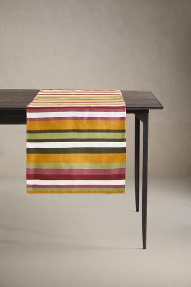 MULTICOLOURED STRIPED COTTON TABLE RUNNER - Green by Zara - Image 0
