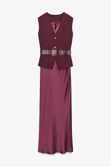 CONTRAST MIDI DRESS WITH WAISTCOAT AND BELT - Burgundy by Zara - Image 5