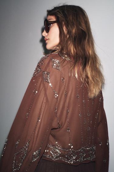 BLOUSE GEORGETTE BRODERIES FANTAISIE - Marron de Zara - Image 2