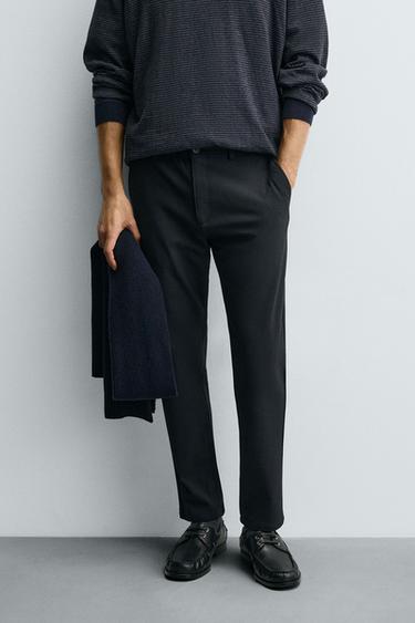 COMFORT TEXTURED CHINO TROUSERS - Petrol blue by Zara