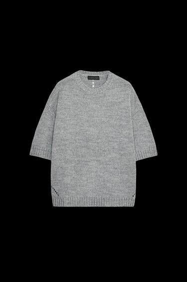 OVERSIZED KNIT SHORT SLEEVE SWEATER - Grey marl by Zara - Image 0
